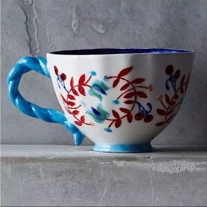 Anthropologie Perceforest‎ Mug Hand Painted Bohemian Floral Braided Handle